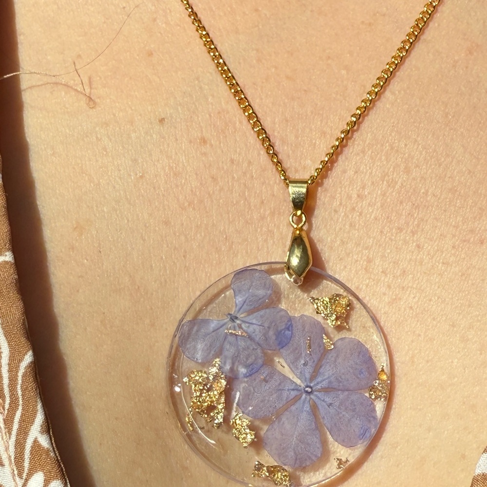 Gold Chain Necklace Purple Floral Pendant Flower Boho Statement Layering